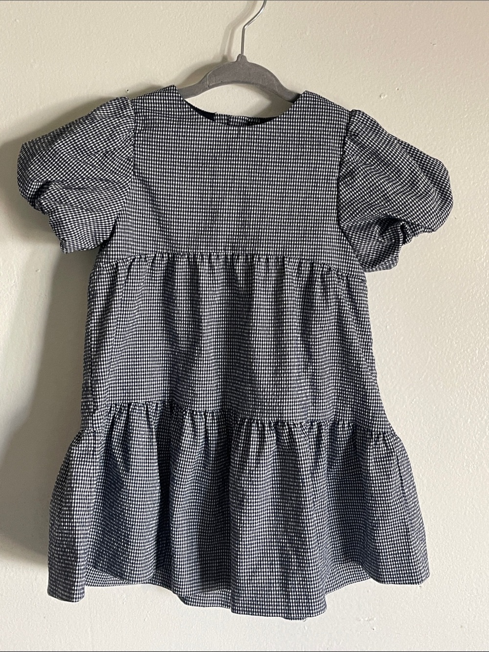 Zara Baby Girls Navy Gingham Puff Sleeve Tiered Dress 18-24 Months